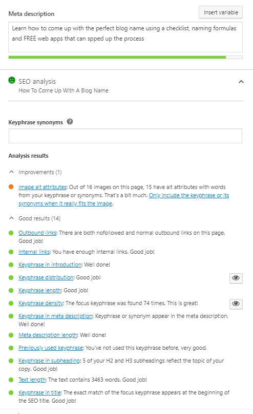 Yoast SEO Recommendations